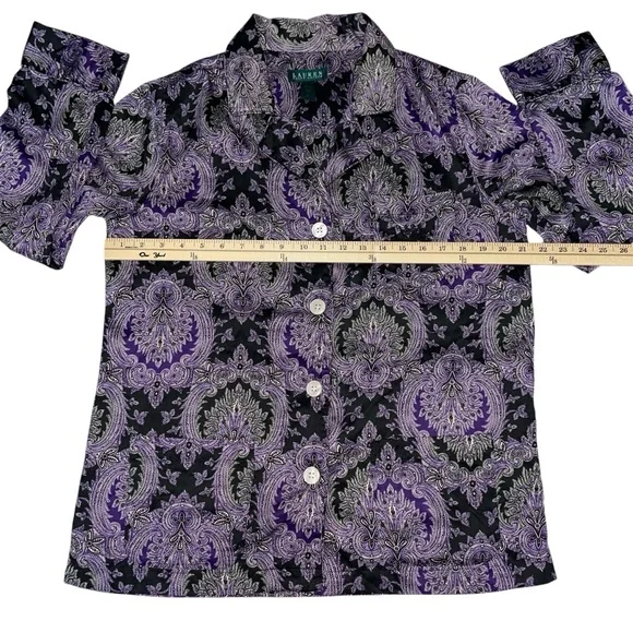 Lauren Ralph Lauren Purple Black Paisley Silky Pajama Set Size Large - Picture 9 of 13